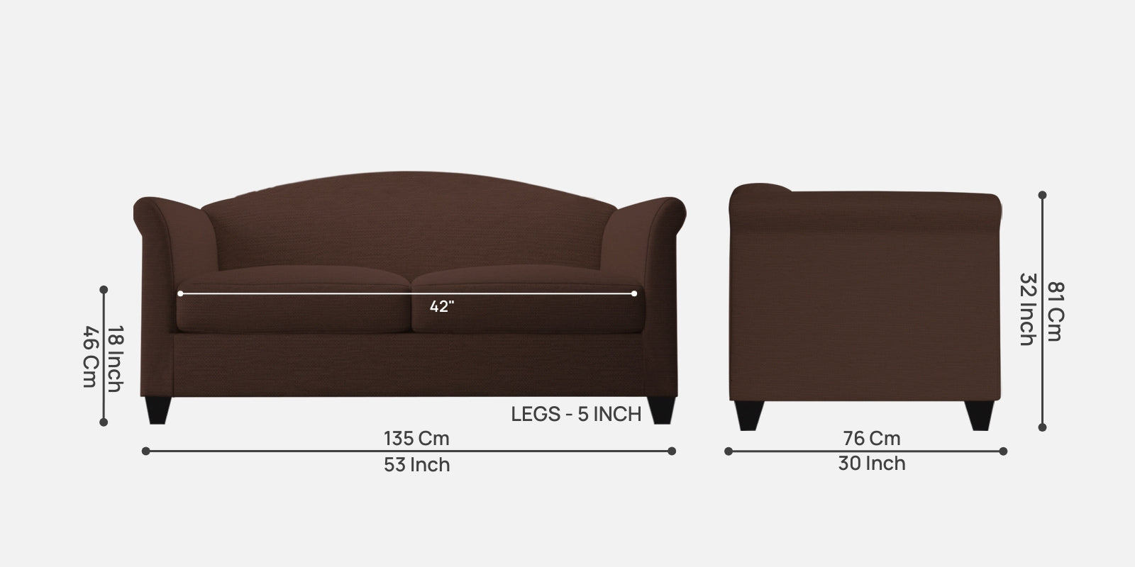 Kimber Fabric 2 Seater Sofa In Coffee Brown Colour