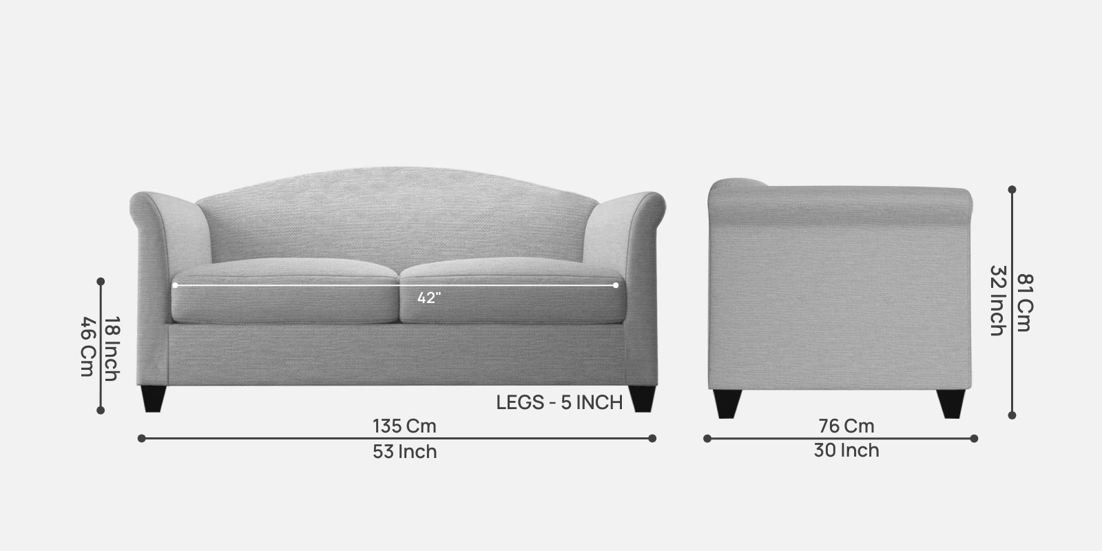 Kimber Fabric 2 Seater Sofa In Lit Grey Colour