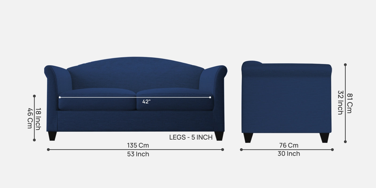 Kimber Fabric 2 Seater Sofa In Royal Blue Colour
