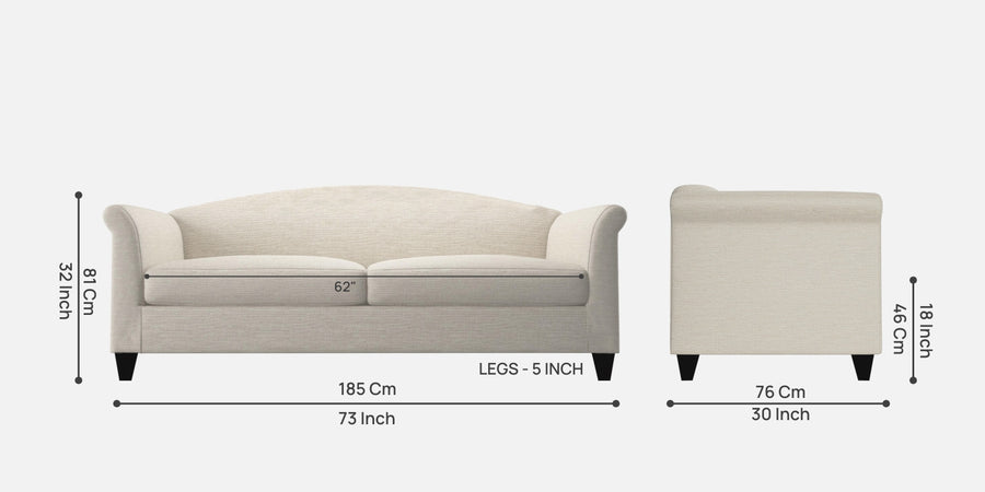 Kimber Fabric 3 Seater Sofa In Ivory Cream Colour - Febonic Living