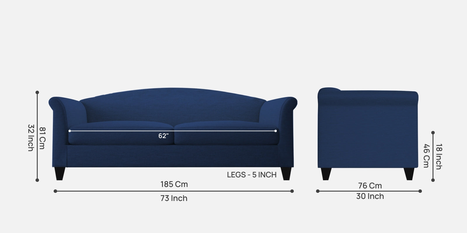 Kimber Fabric 3 Seater Sofa In Royal Blue Colour