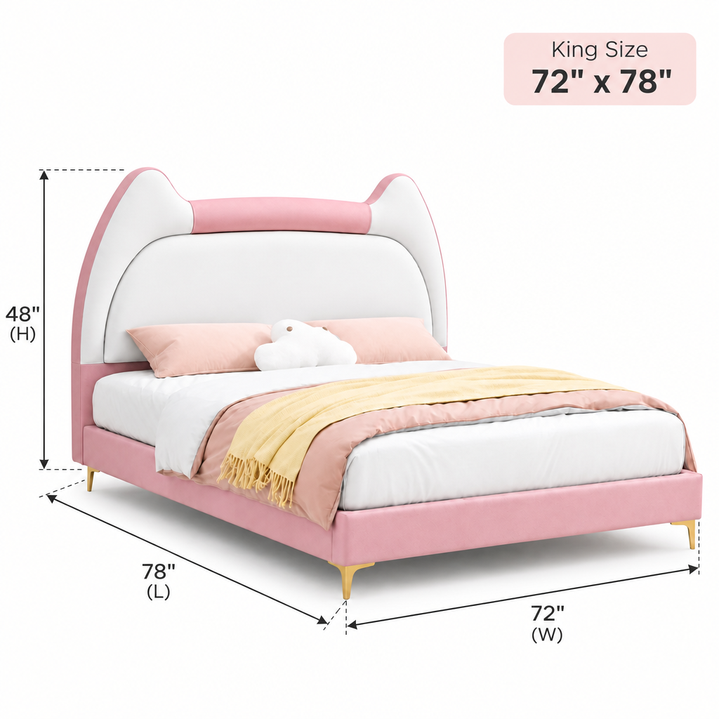 Kitty Upholstered Velvet King Size Bed With Storage - Pink & White