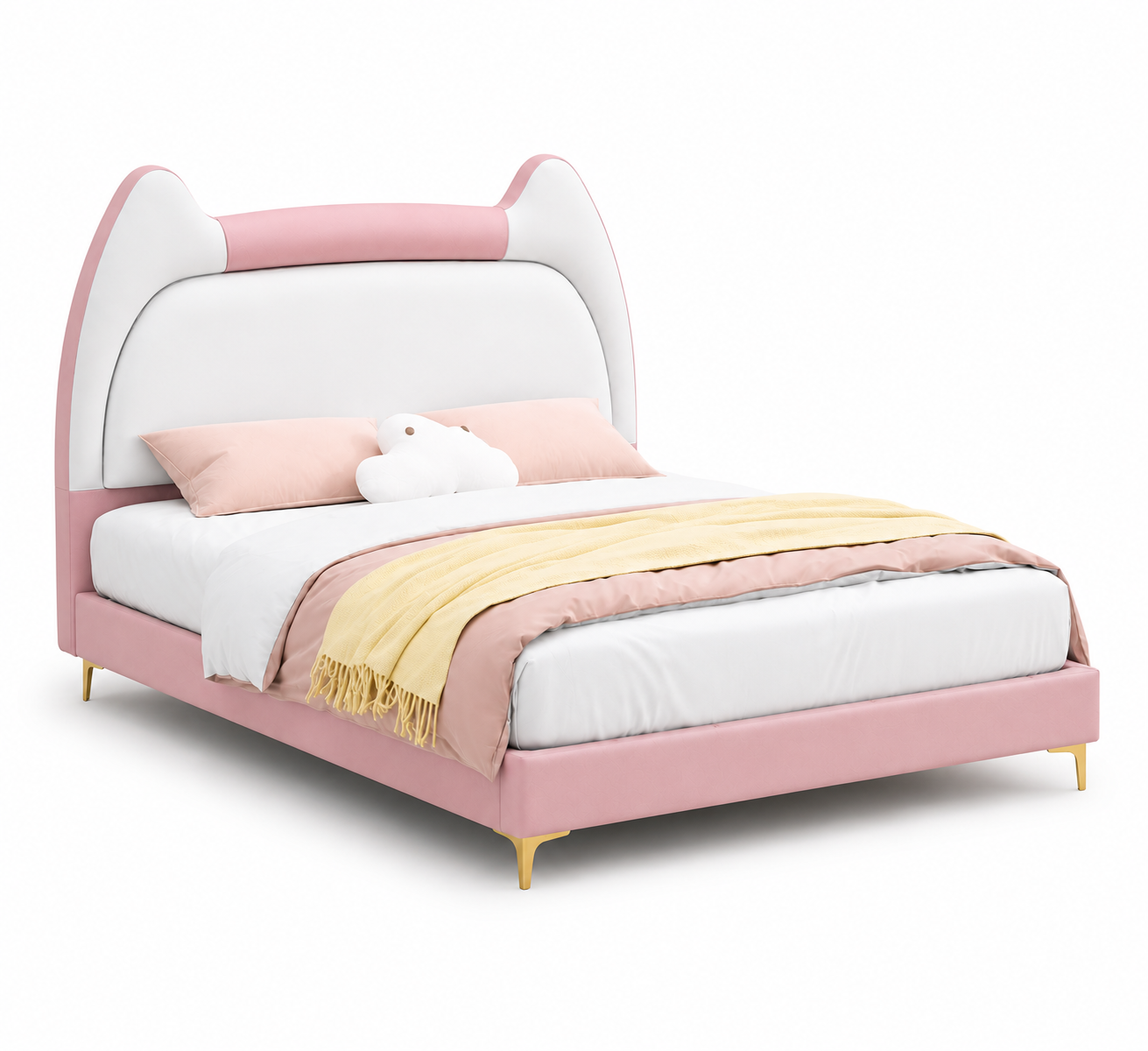 Kitty Upholstered Velvet Queen Bed Without Storage - Pink & White - Side View by Febonic Living