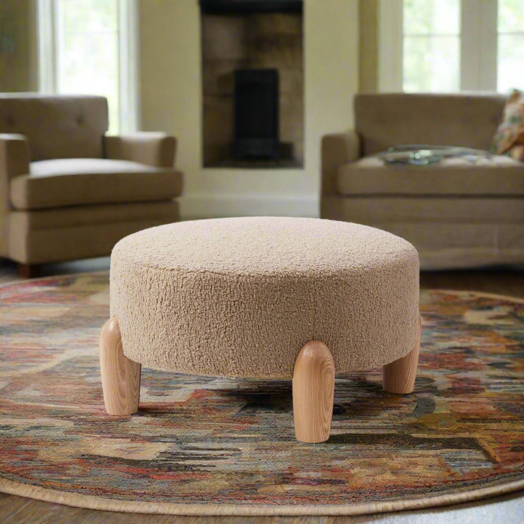 Kolin Boucle Pouffe In Mushroom Beige Colour