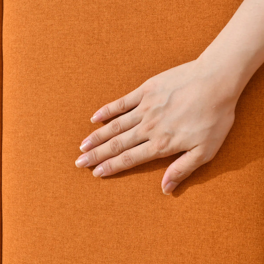 Korin Fabric Upholstered Queen Size Bed In Royal Orange Colour With Drawer Storage - Febonic Living