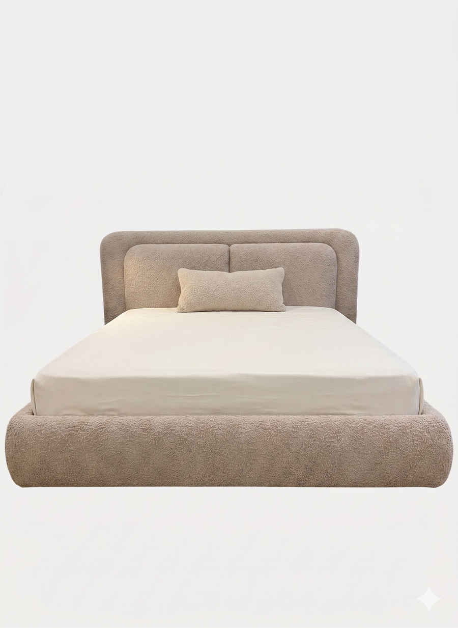 Kosa Boucle Upholstered King Size Bed - Mushroom Beige