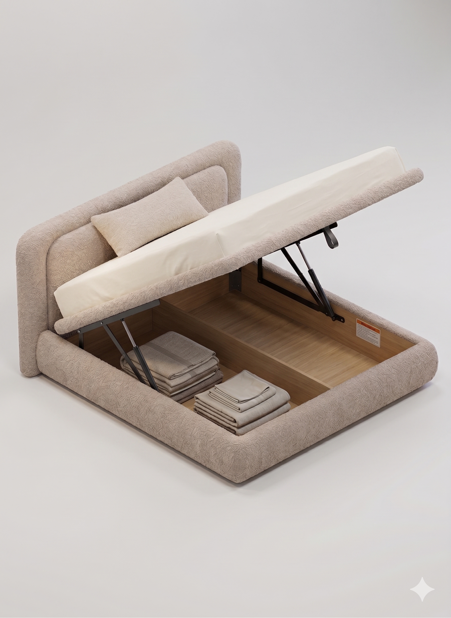 Kosa Boucle Upholstered King Size Bed - Mushroom Beige