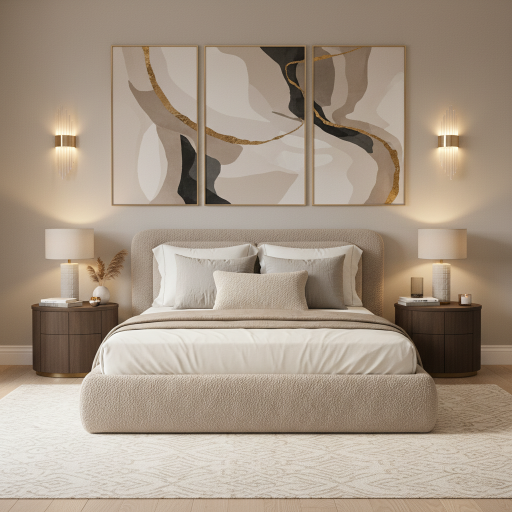 Kosa Boucle Upholstered King Size Bed - Mushroom Beige