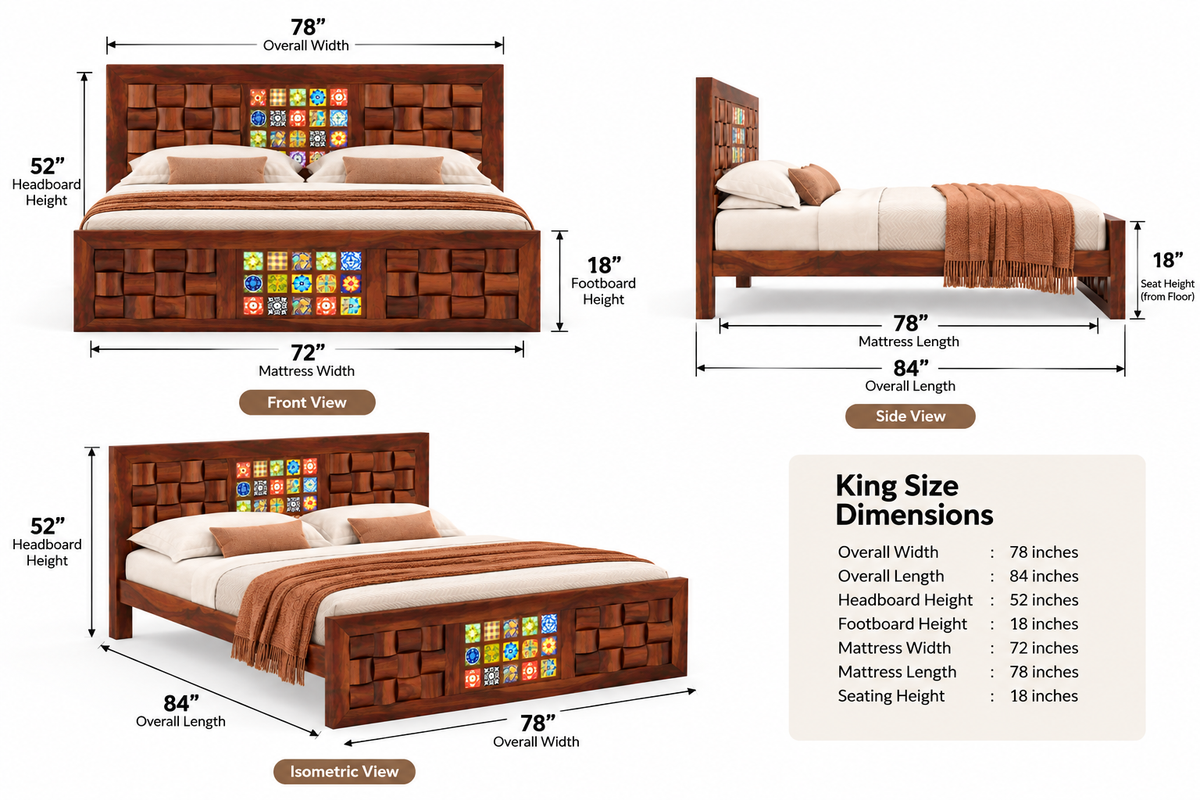 Kosla Sheesham Wood Bed Non Storage - King Size