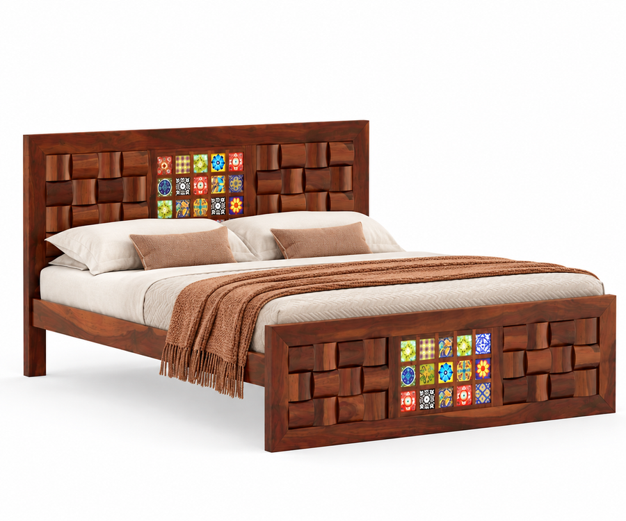 Kosla Sheesham Wood Bed Non Storage - Queen Size