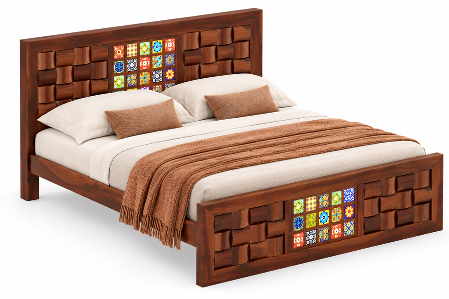 Kosla Sheesham Wood Bed Non Storage - Queen Size