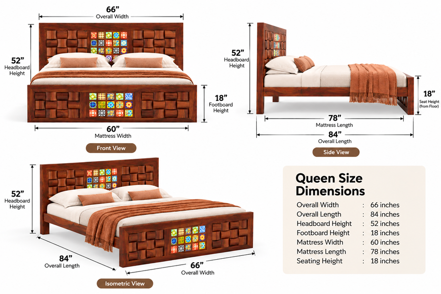 Kosla Sheesham Wood Bed Non Storage - Queen Size