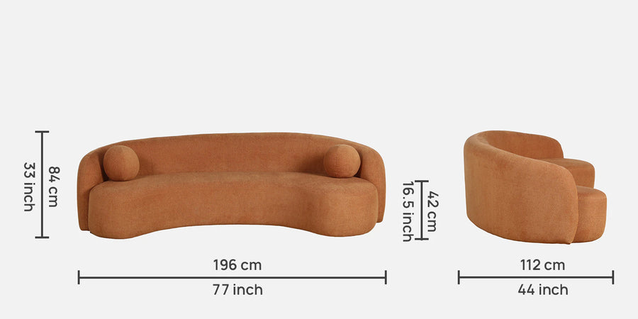 Kurva Boucle Fabric 3 Seater Sofa In Light Orange Colour - Febonic Living