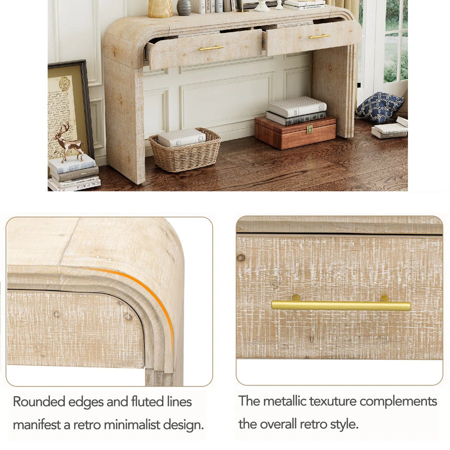 Kynlee Solid Wood Console Table In Natural Wood Finish - Febonic Living