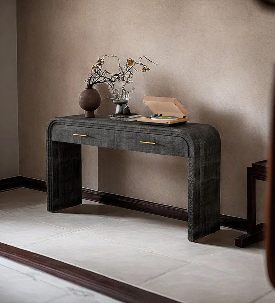Kynlee Solid Wood Console Table In Antique Black Wood Finish - Febonic Living