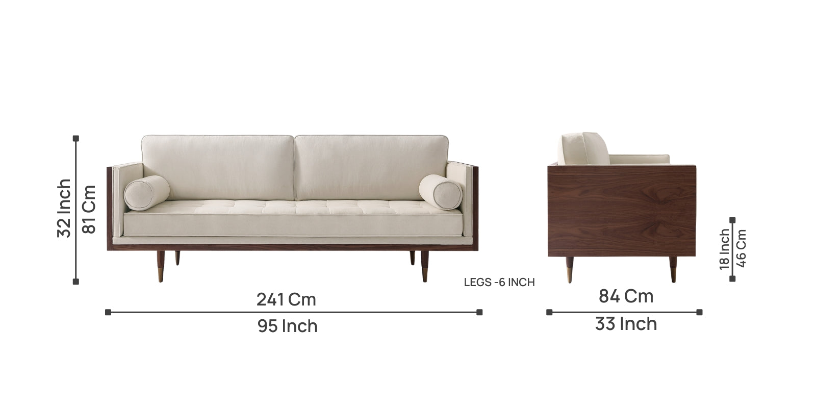 Bucky Fabric 3 Seater Sofa In Ivory Cream Colour