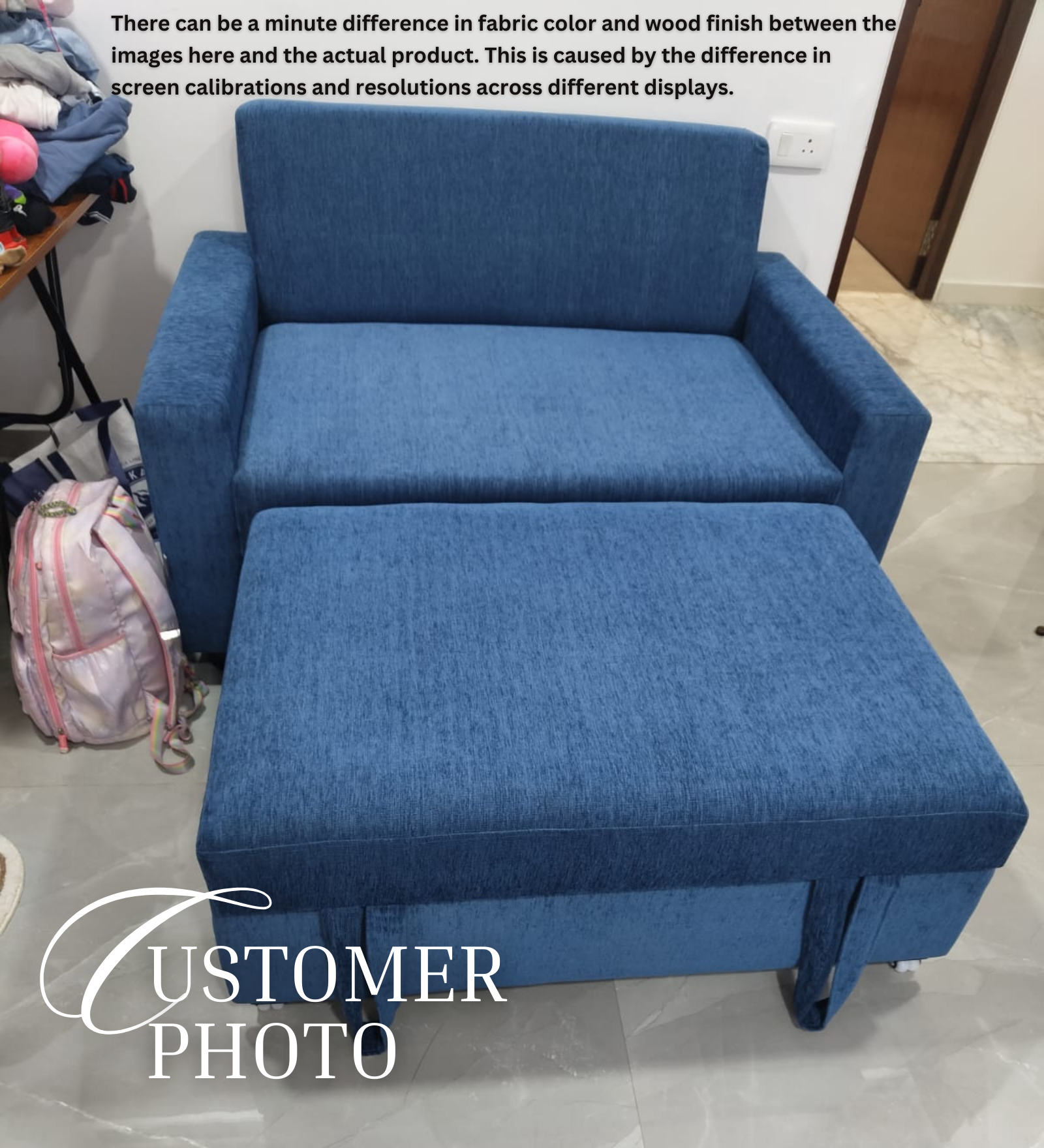 Lobby Fabric 2 Seater Pull Out Sofa Cum Bed In Light Blue Colour