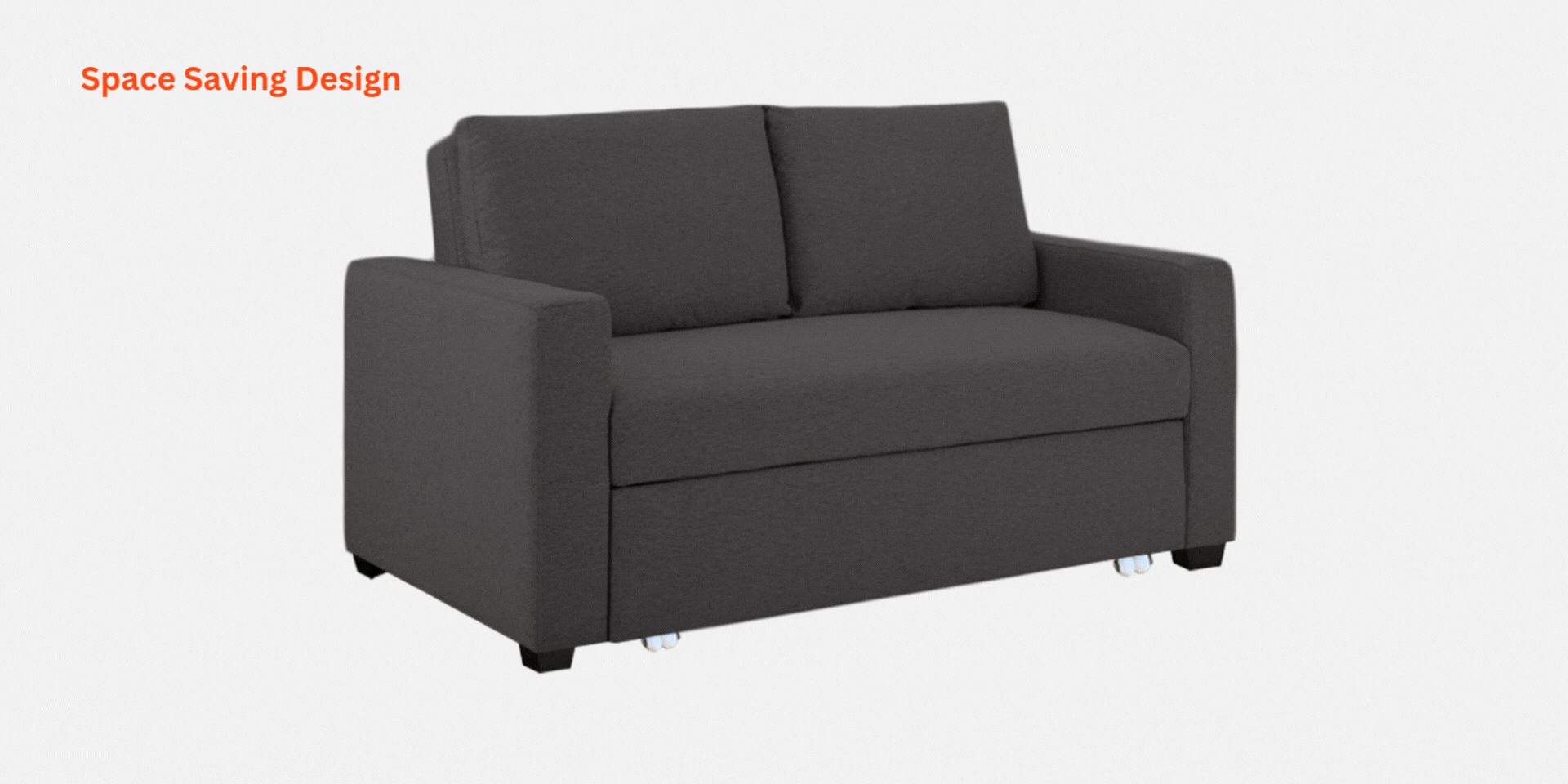 Lobby Fabric 2 Seater Pull Out Sofa Cum Bed In Charcoal Grey Colour - Febonic Living