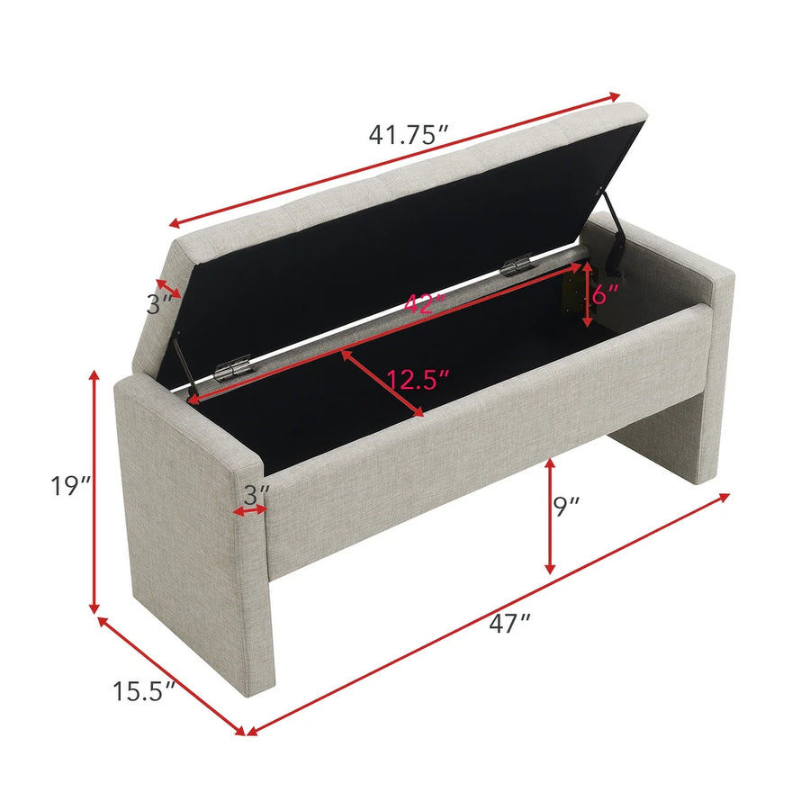 Hobby Fabric Storage Bench In Lit Grey Colour With Storage - Febonic Living