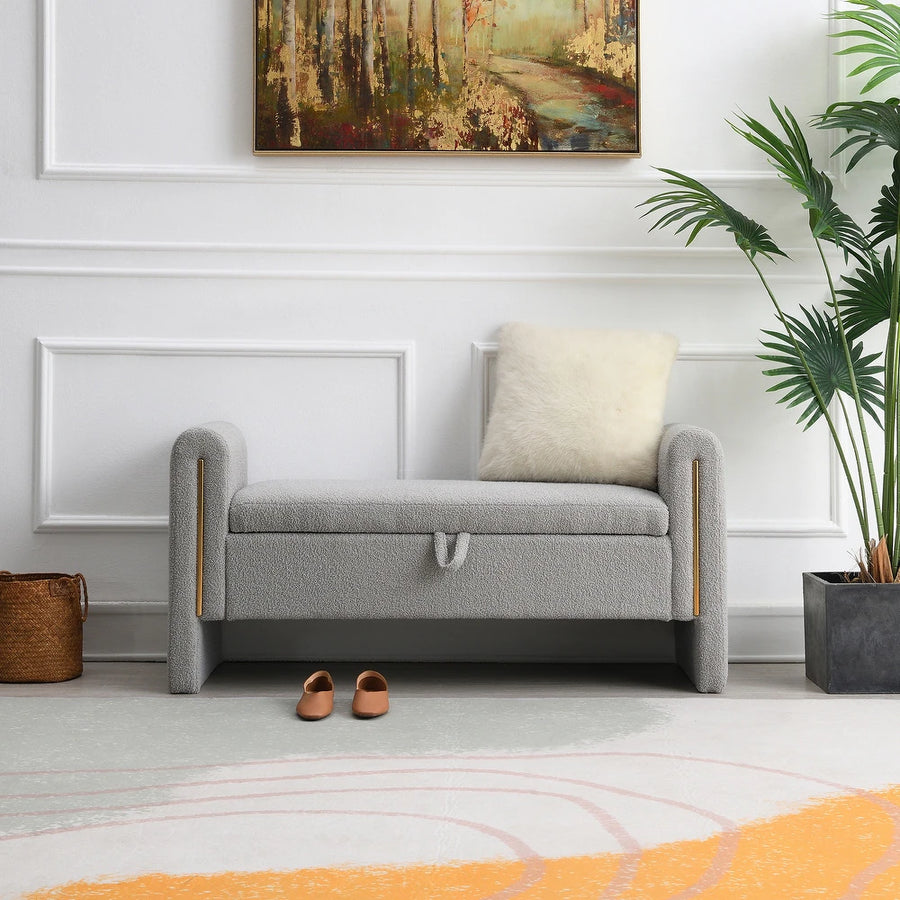 Teddy Boucle 2 Seater Recamier In Fog Grey Colour With Storage - Febonic Living