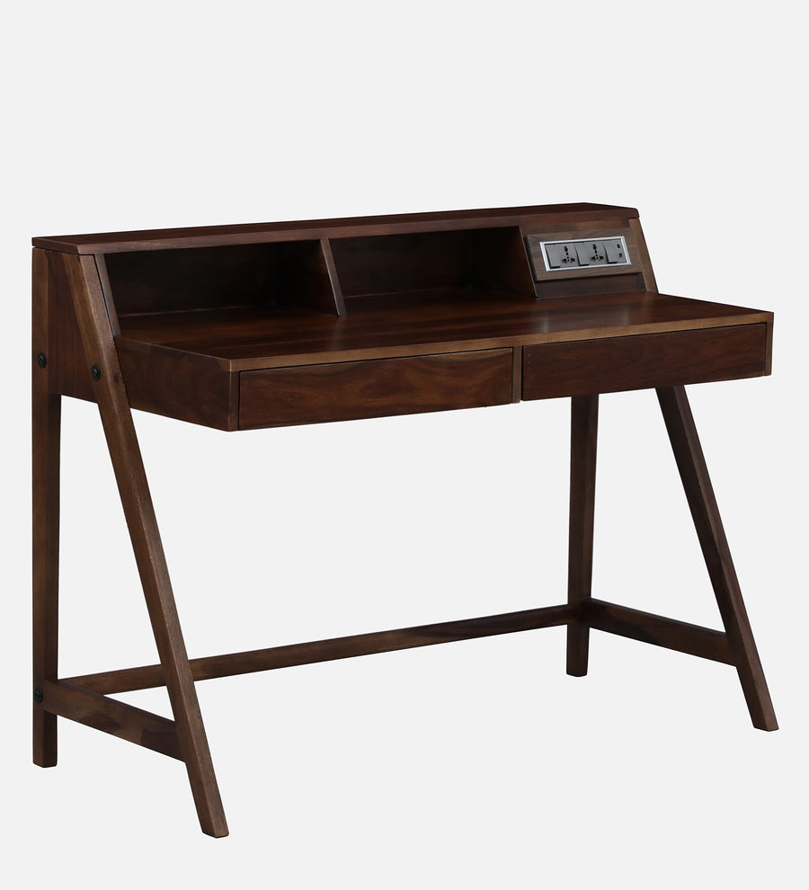 Genoa Sheesham Wood Writing Table with Switch Board In Provincial Teak Finish - Febonic Living
