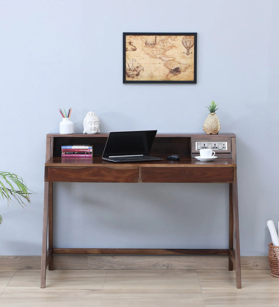 Genoa Sheesham Wood Writing Table with Switch Board In Provincial Teak Finish - Febonic Living