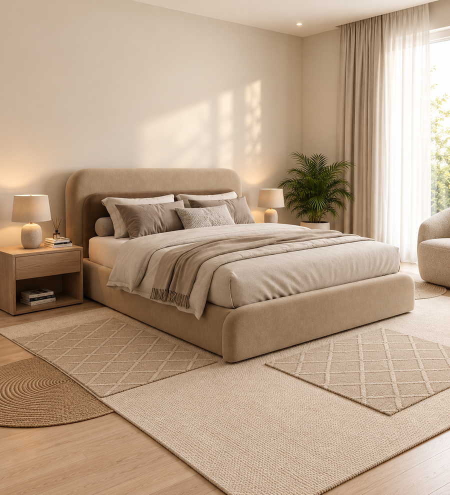 Lavis Upholstered Velvet King Size Bed - Camel Beige (Box Storage)
