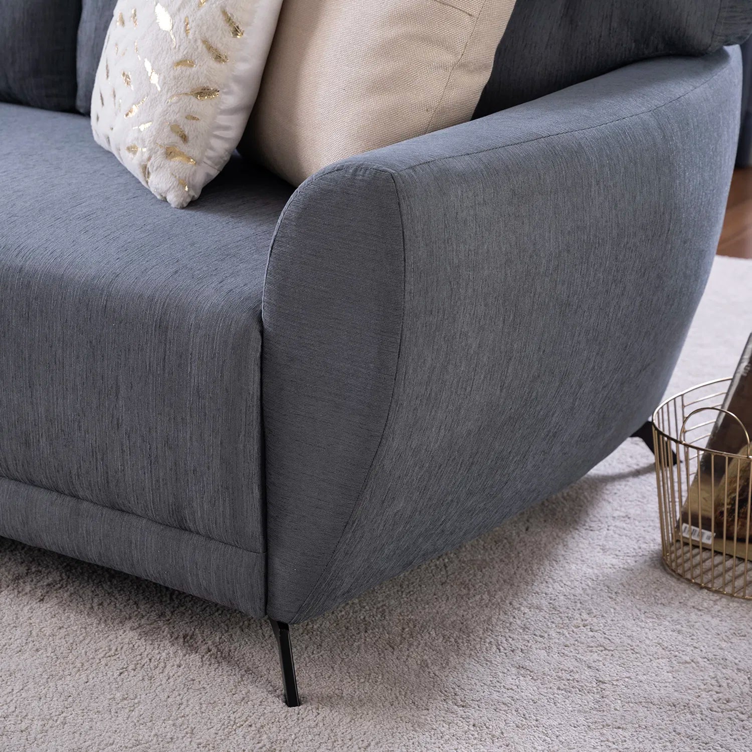 Lever Fabric 3 Seater Sofa In Charcoal Grey Colour