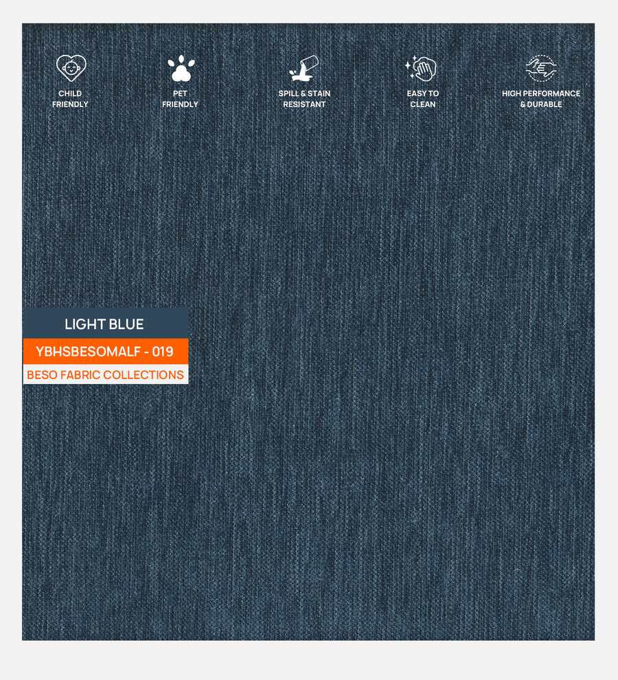 Isko Fabric Upholstered Single Size Bed In Light Blue Colour With Box Storage - Febonic Living