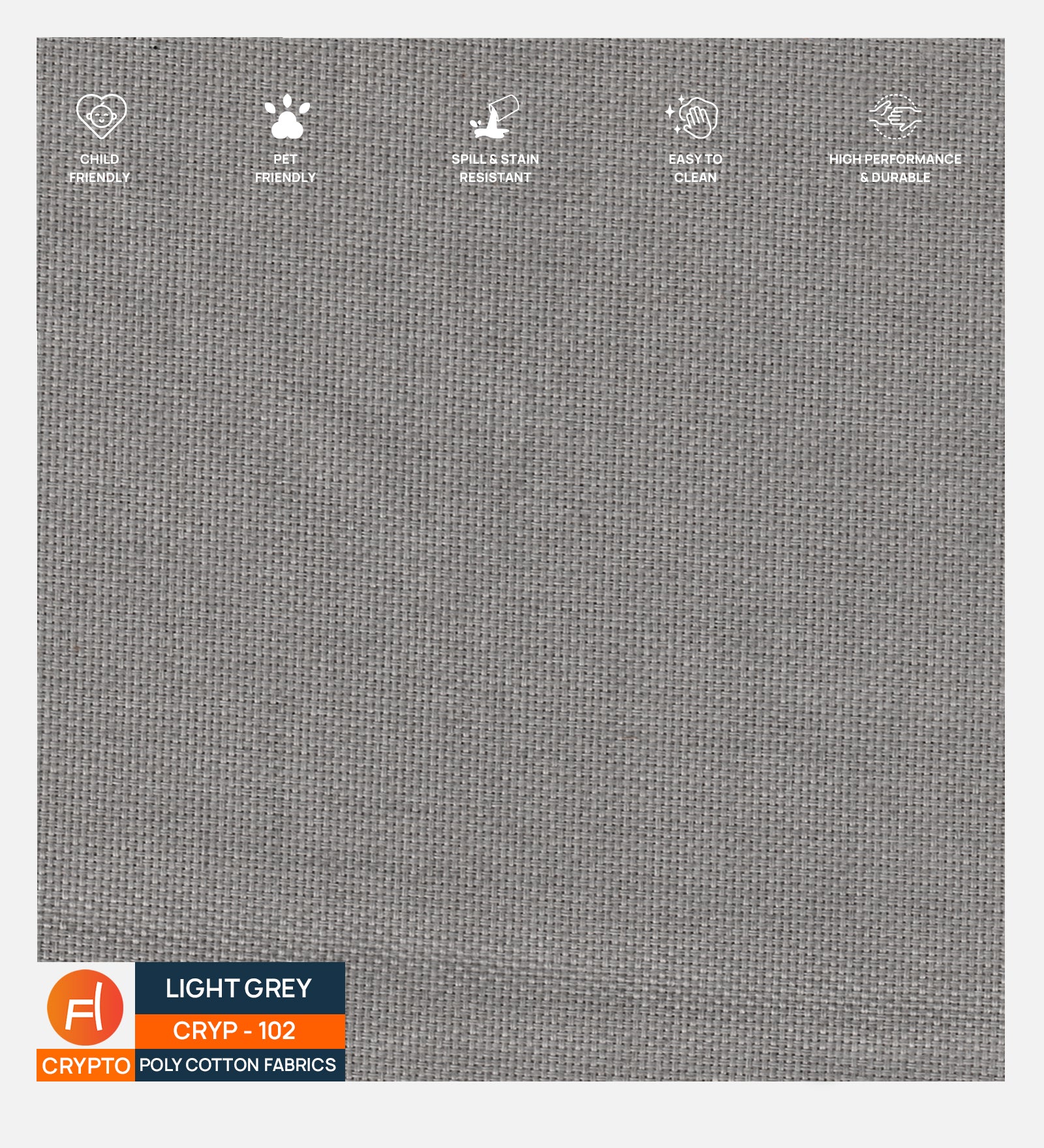 Crypto Poly Cotton Fabric in Light Grey Colour