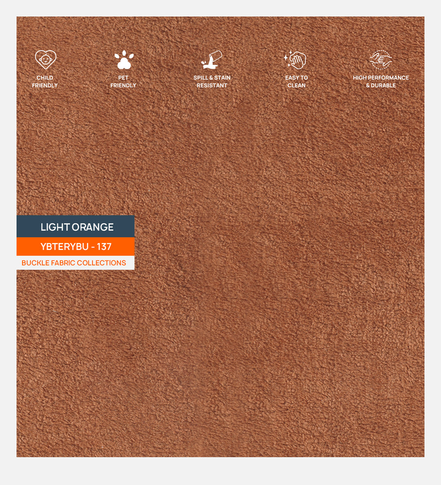 Zoro Boucle Upholstered Queen Size Bed In Light Orange Colour - Febonic Living