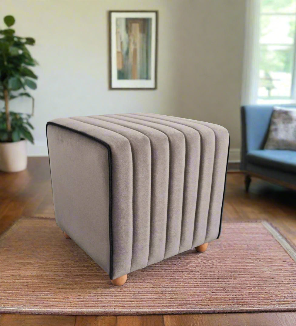 Lilia Velvet Pouffe In Pearl Grey Colour