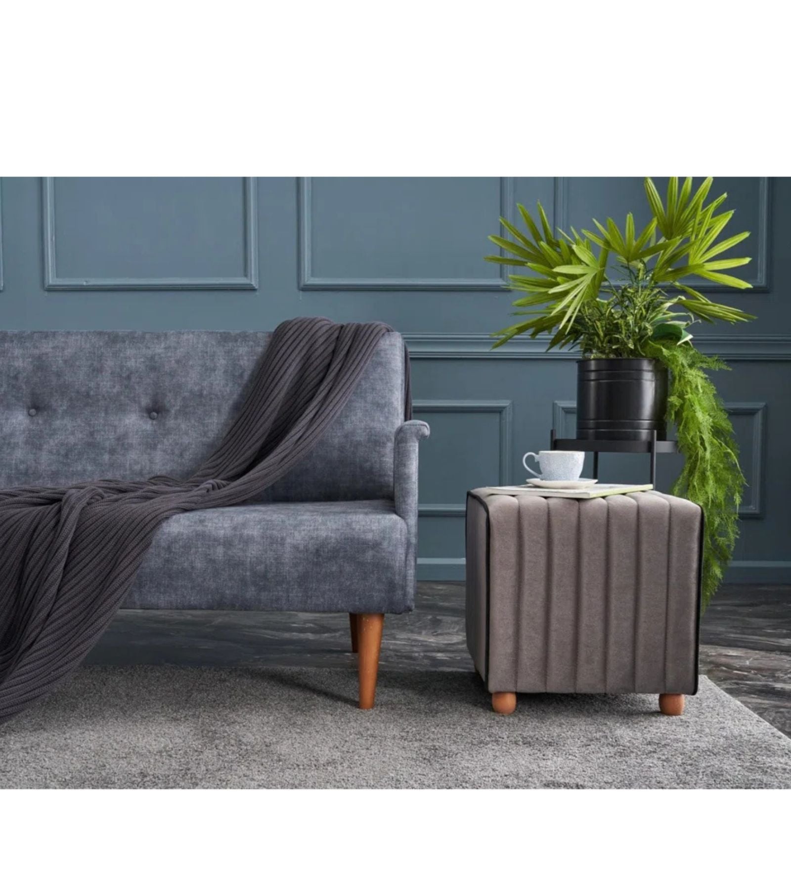 Lilia Velvet Pouffe In Pearl Grey Colour