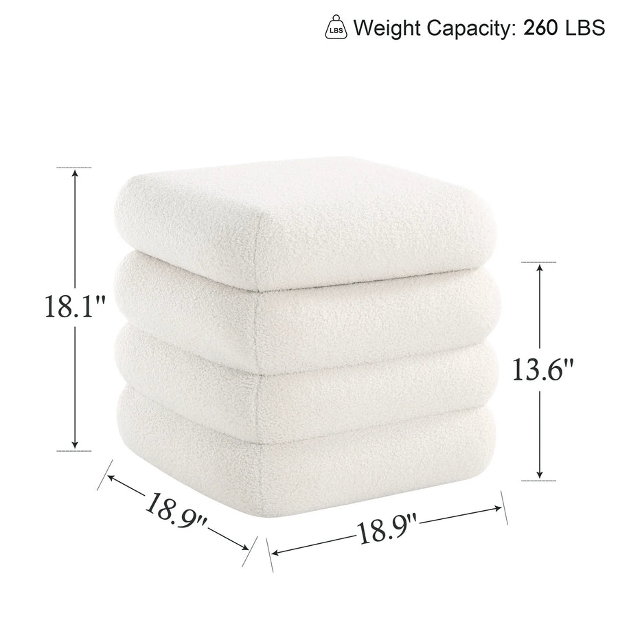 Lina Boucle Fabric Ottoman In Bright White Colour With Storage - Febonic Living