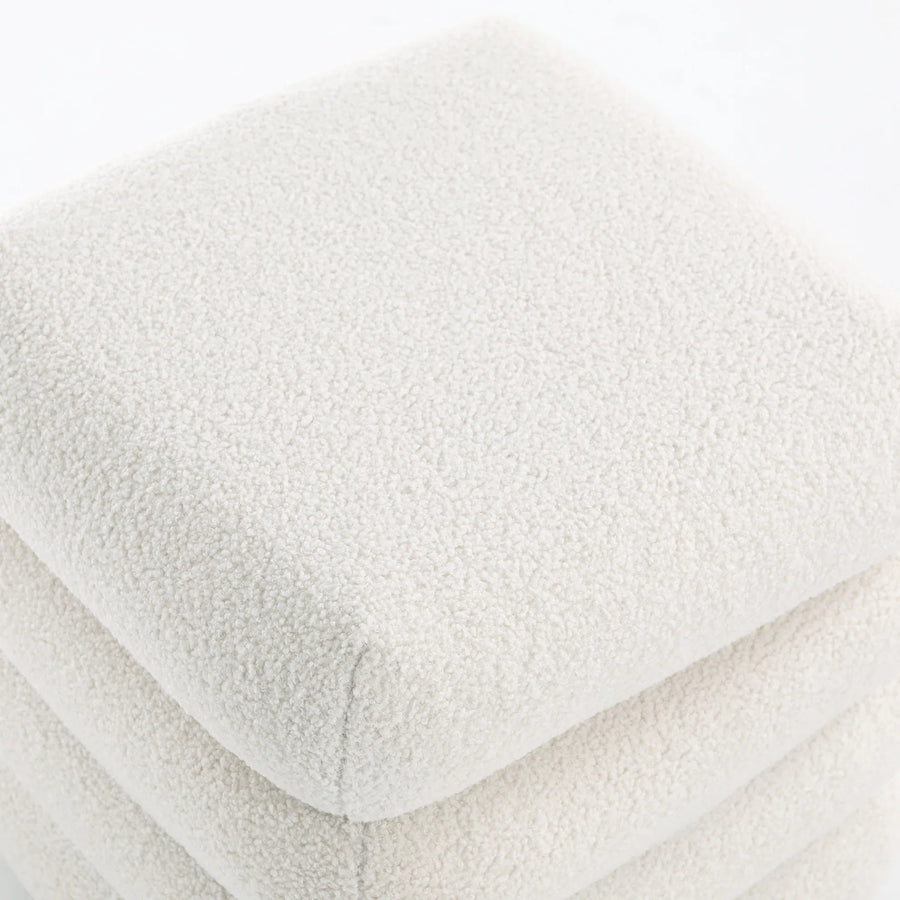 Lina Boucle Fabric Ottoman In Bright White Colour With Storage - Febonic Living