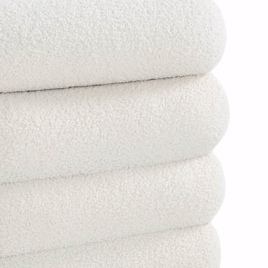 Lina Boucle Fabric Ottoman In Bright White Colour With Storage - Febonic Living