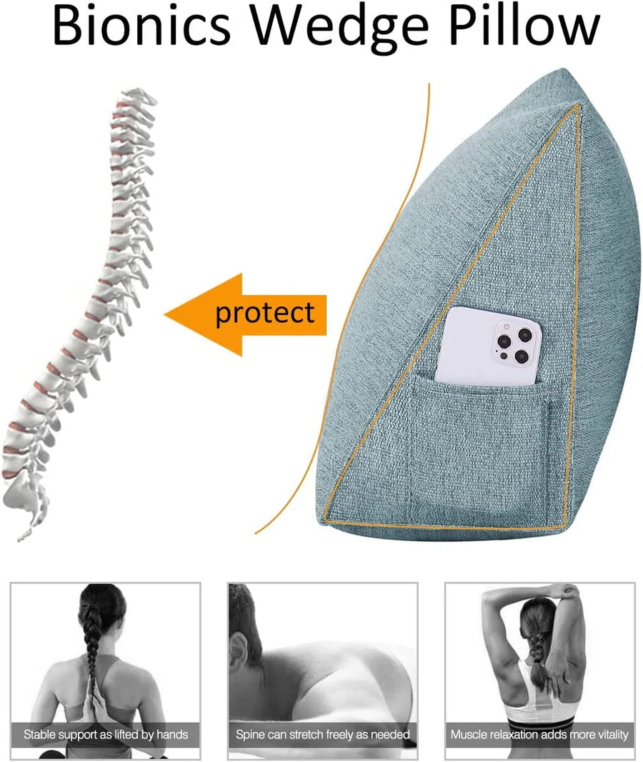 Light Fabric Back Support Wegde Pillows In Light Blue Colour - Febonic Living