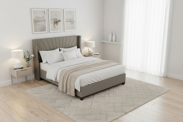 Lipin  Upholstered Leatherette Queen Size Bed - Steel Grey (Hydraulic Storage)