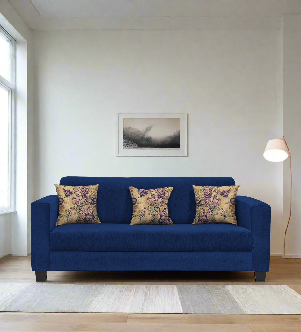 Lipu Fabric 3 Seater Sofa In Royal Blue Colour
