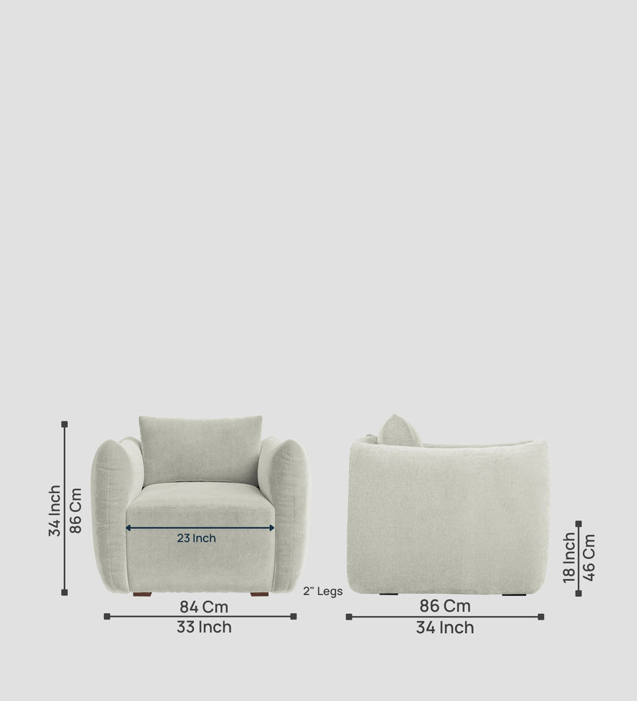 Lisa Fabric 1 Seater Sofa In Pearl White Colour - Febonic Living