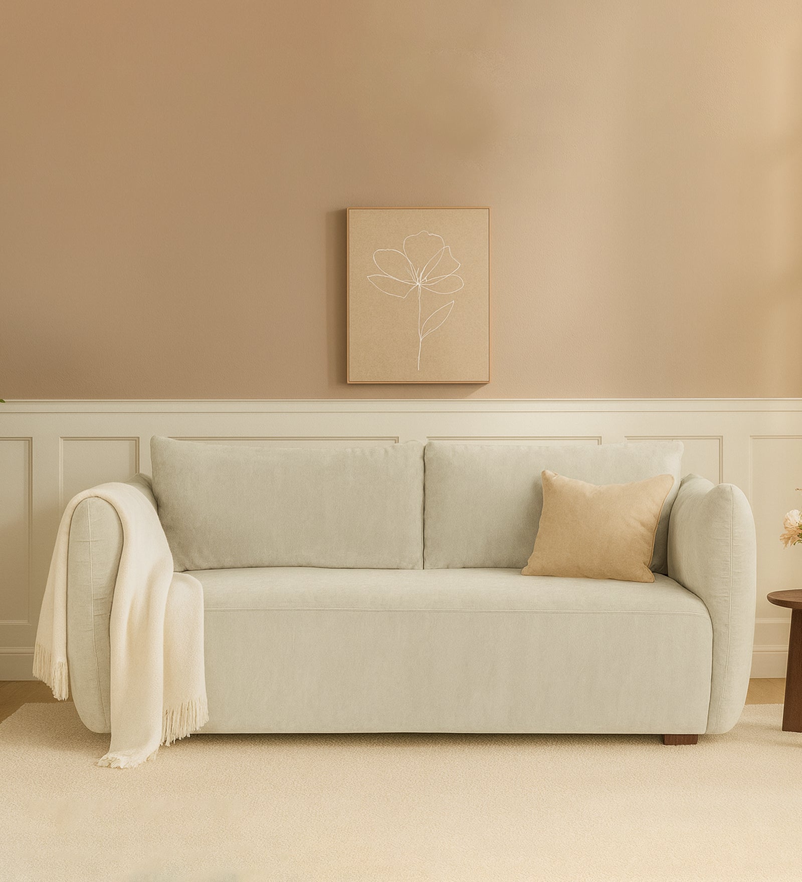 Lisa Fabric 2 Seater Sofa In Pearl White Colour