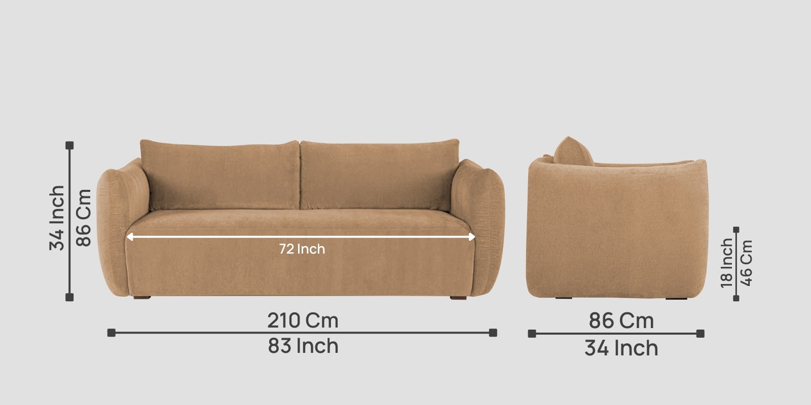 Lisa Fabric 3 Seater Sofa in Copper Brown Colour