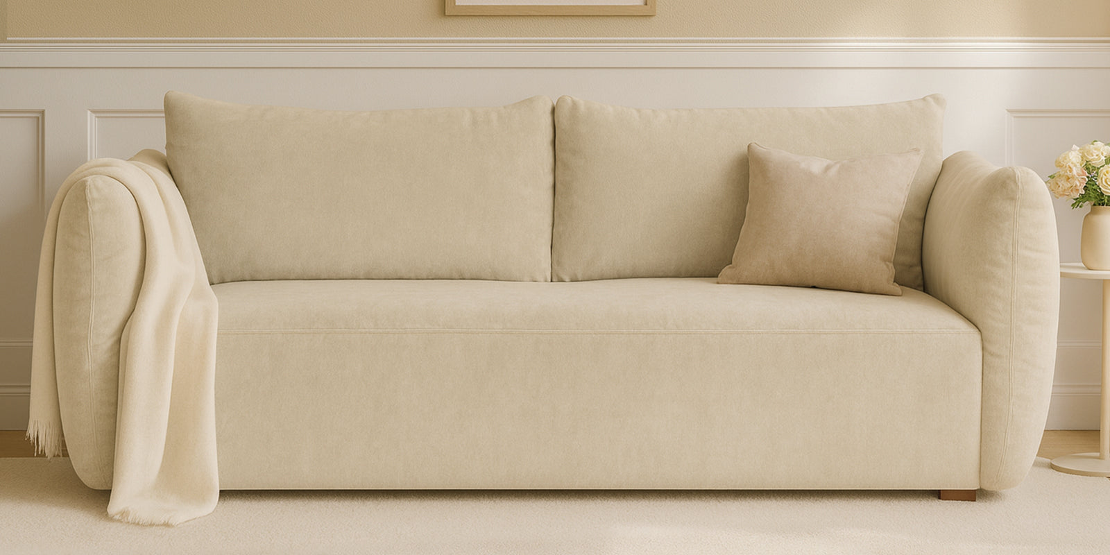 Lisa Fabric 3 Seater Sofa in Cotton Beigen Colour
