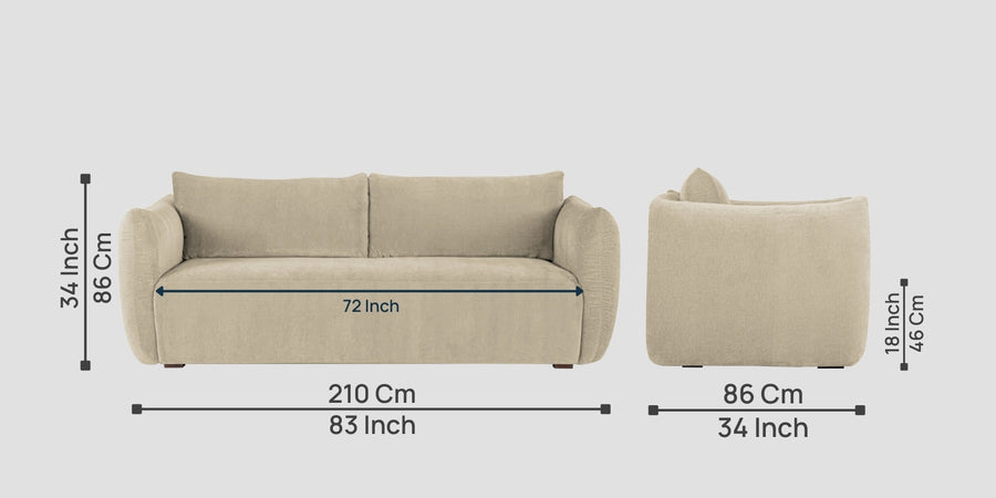 Lisa Fabric 3 Seater Sofa In Cotton Beigen Colour - Febonic Living