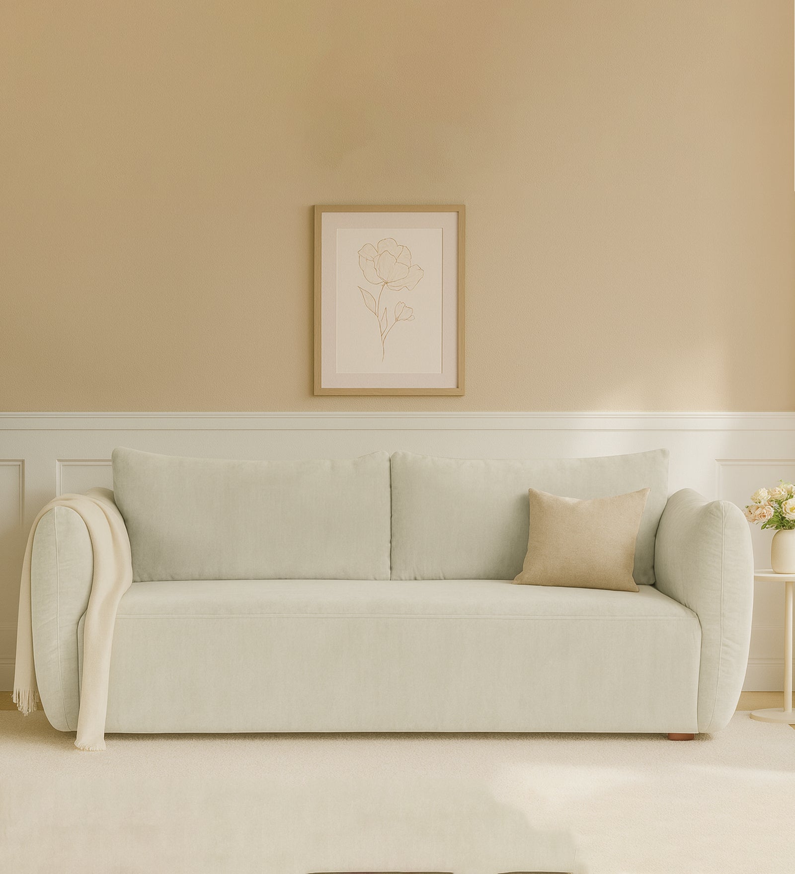 Lisa Fabric 3 Seater Sofa In Pearl White Colour