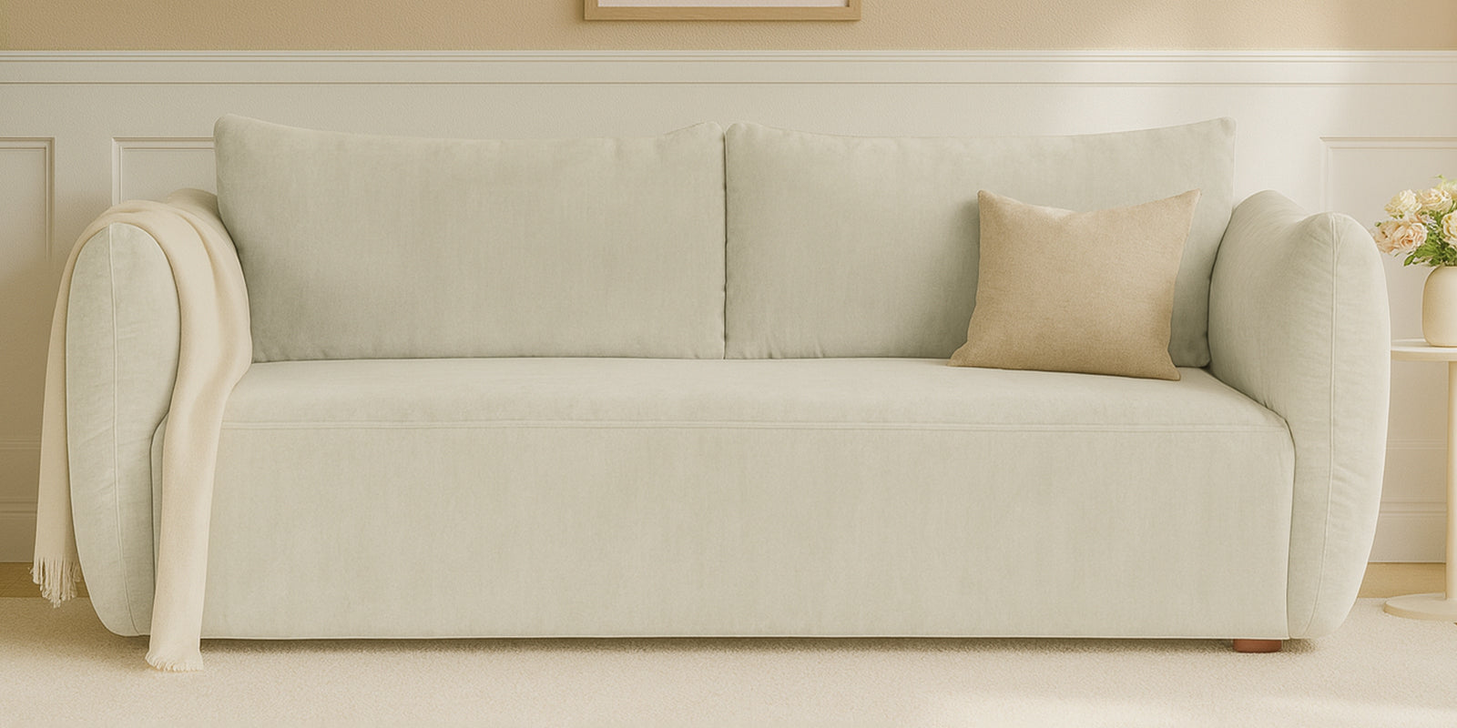 Lisa Fabric 3 Seater Sofa In Pearl White Colour