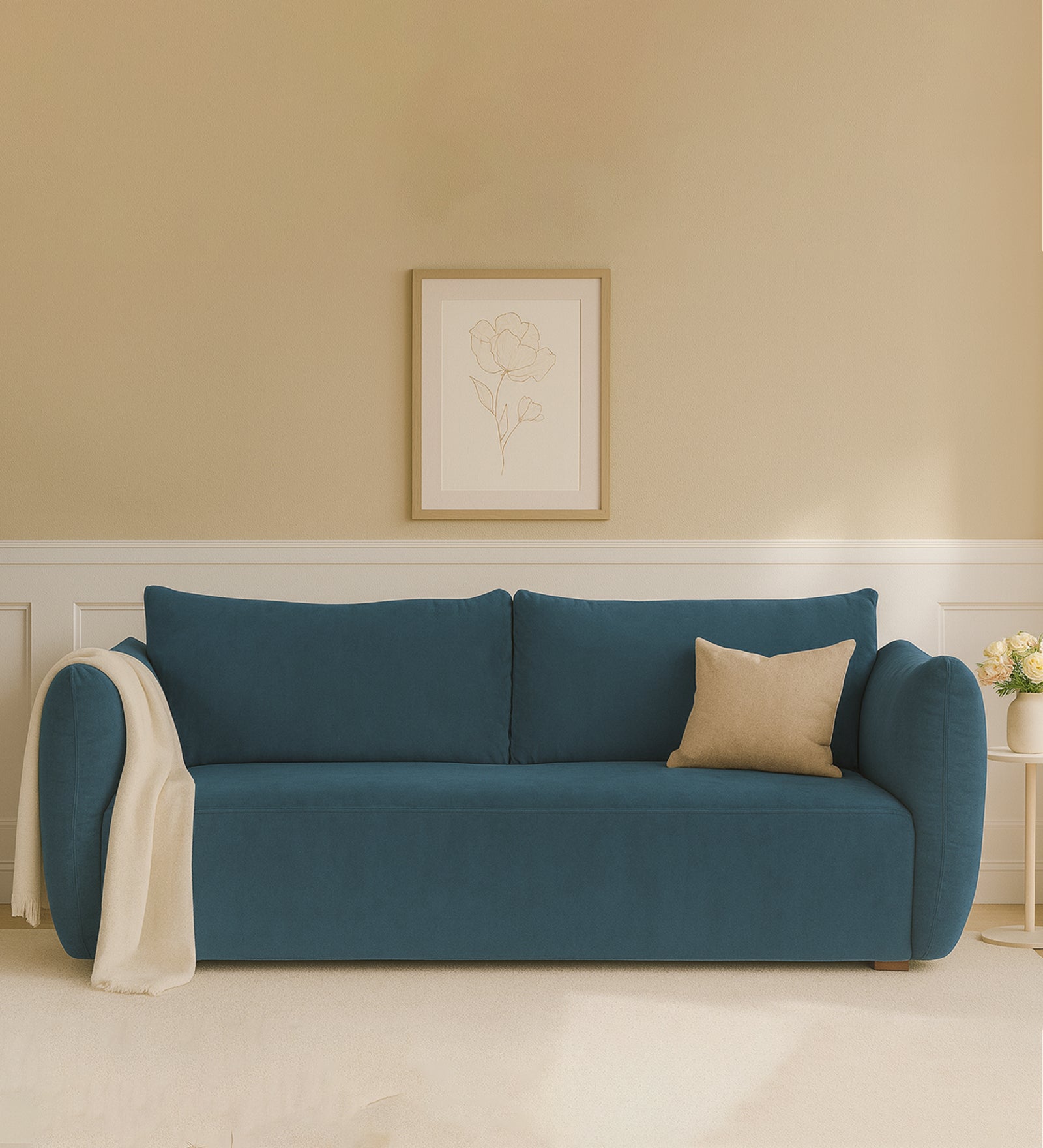 Lisa Fabric 3 Seater Sofa In Sea Blue Colour