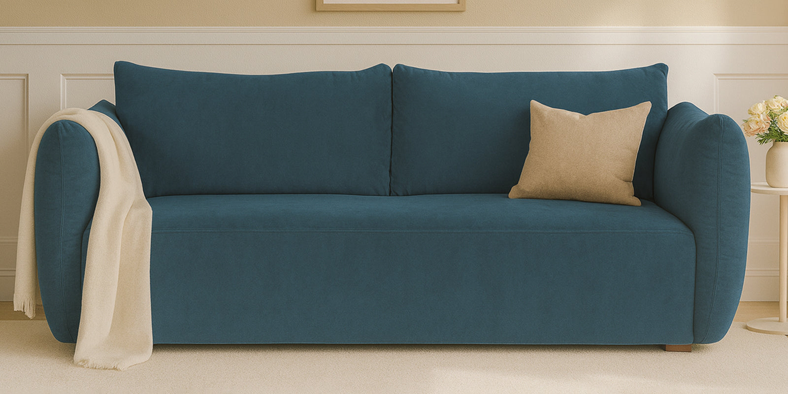 Lisa Fabric 3 Seater Sofa In Sea Blue Colour