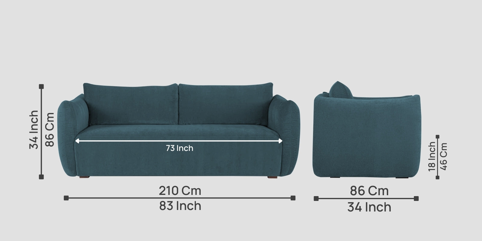 Lisa Fabric 3 Seater Sofa In Sea Blue Colour