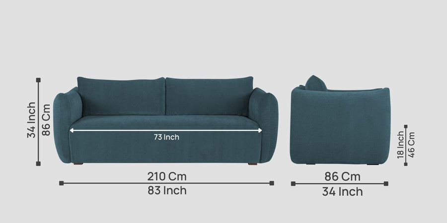 Lisa Fabric 3 Seater Sofa In Sea Blue Colour - Febonic Living
